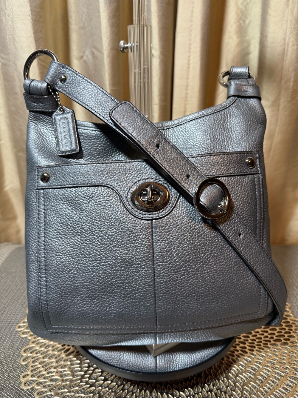 Coach Penelope Hipster Crossbody Metallic Silver/Grey  EUC